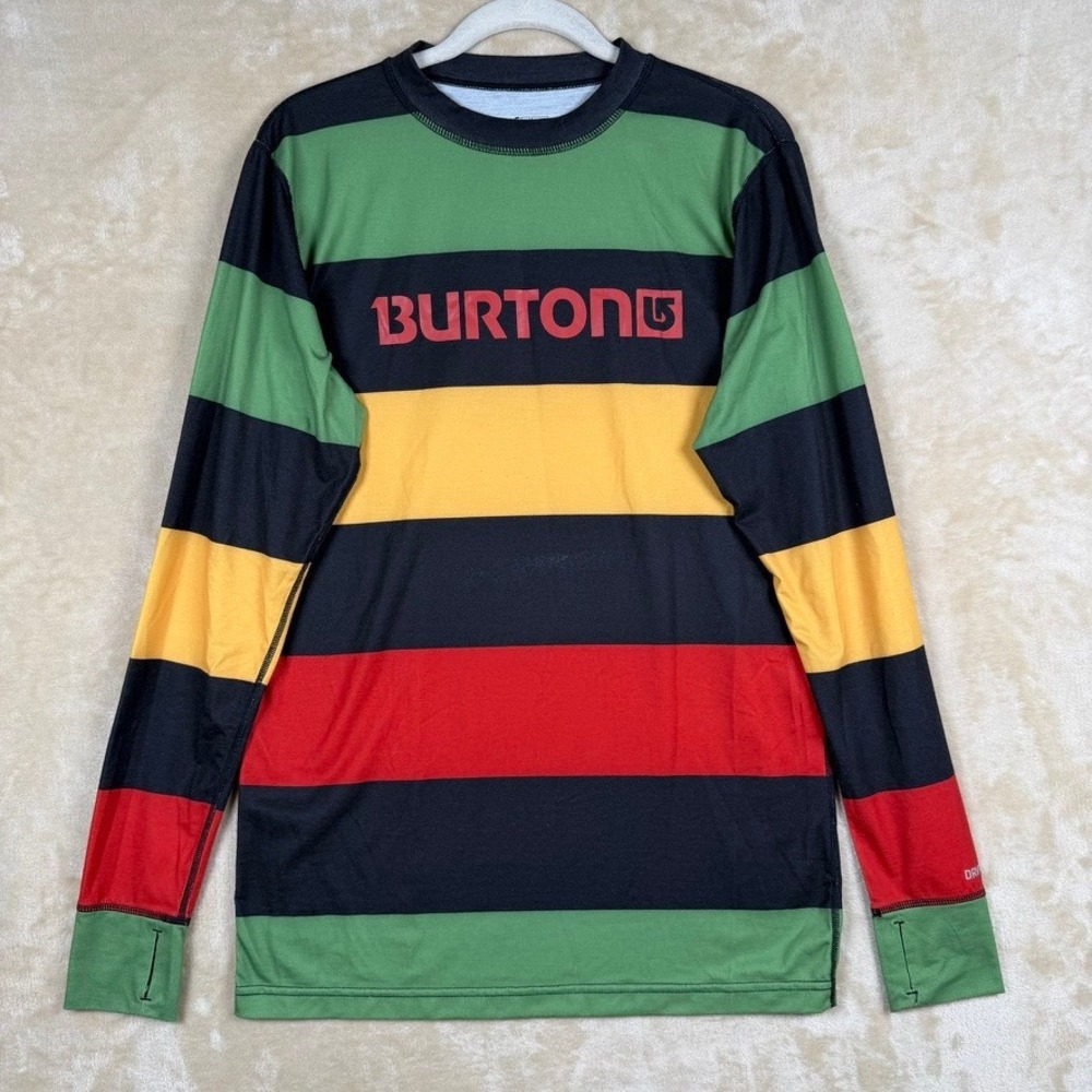 Burton Dryride Base Layer Shirt Mens XS Long Sleeve Striped Rasta Snowboarding